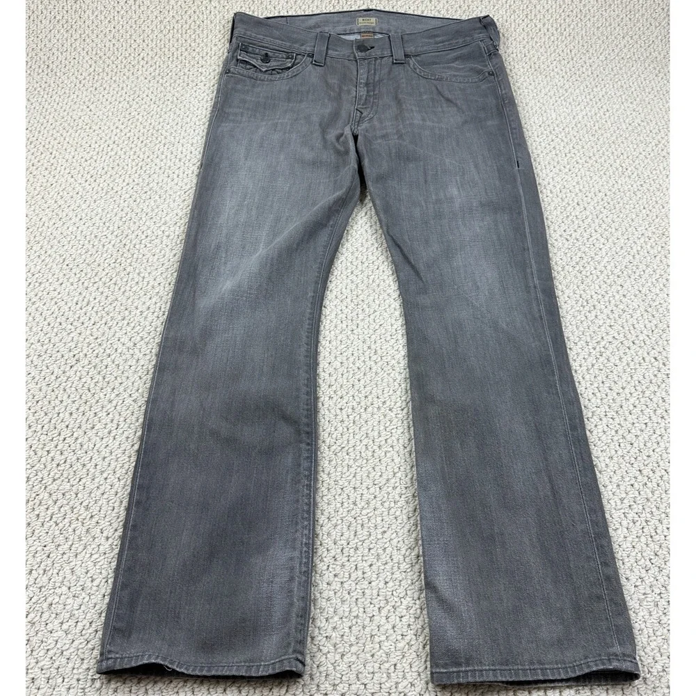 True Religion Jeans 36 (Fits 37x34) Gray Wash Ricky Relaxed Straight Flap Pocket